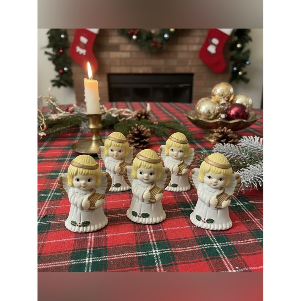 Vintage Angel Napkin Rings Set Ceramic Christmas Holders 3” Tall Set of 6